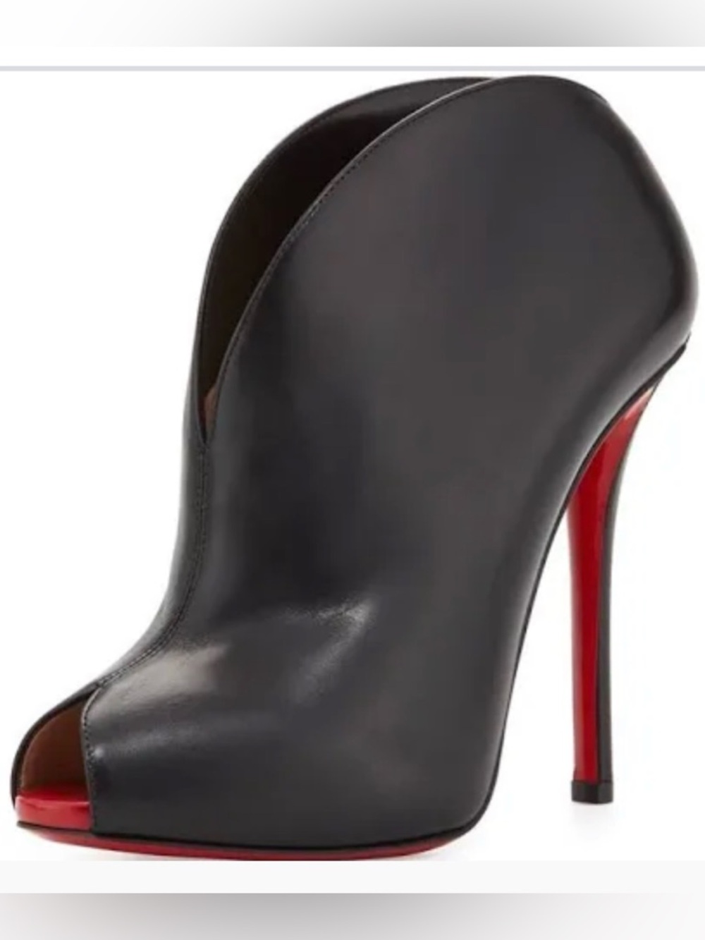 Christian Louboutin Black Leather Peep-Toe Ankle Booties with Red Sole